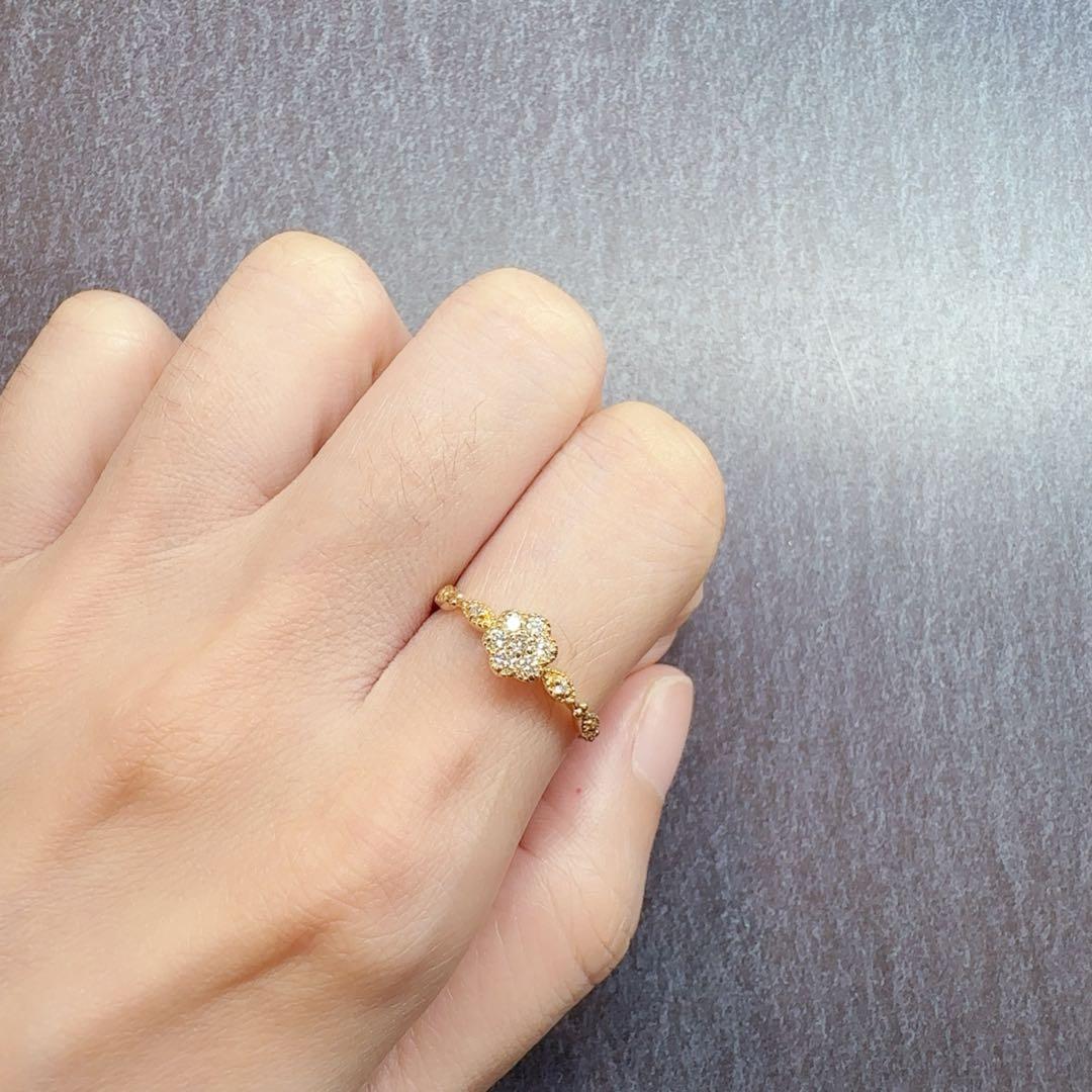 【K18】ダイヤモンド 0.16ct リング フラワーモチーフ