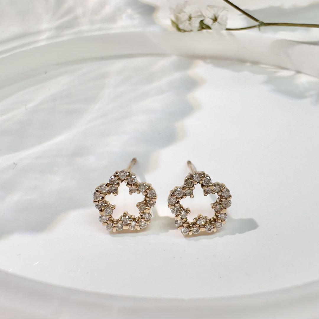 【K18】ダイヤモンド 0.13ct×2 ピアス 花