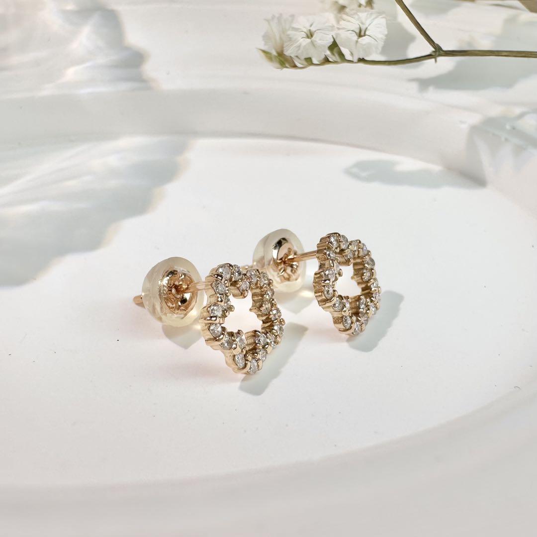 【K18】ダイヤモンド 0.13ct×2 ピアス 花