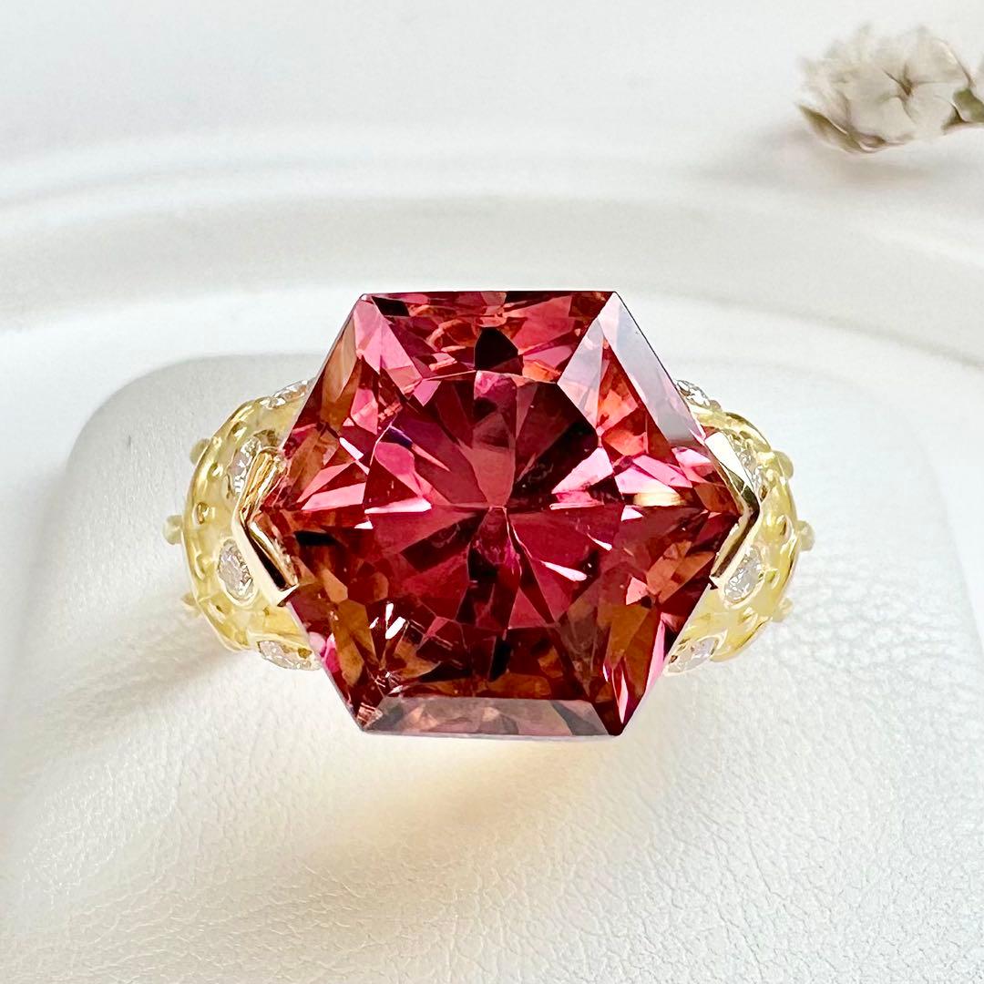 【K18】トルマリン 8.25ct リング オクタゴンカット大粒 宝石