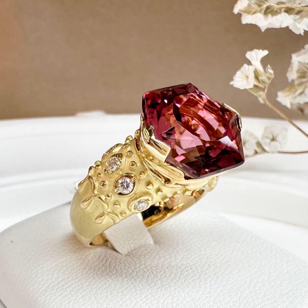 【K18】トルマリン 8.25ct リング オクタゴンカット大粒 宝石