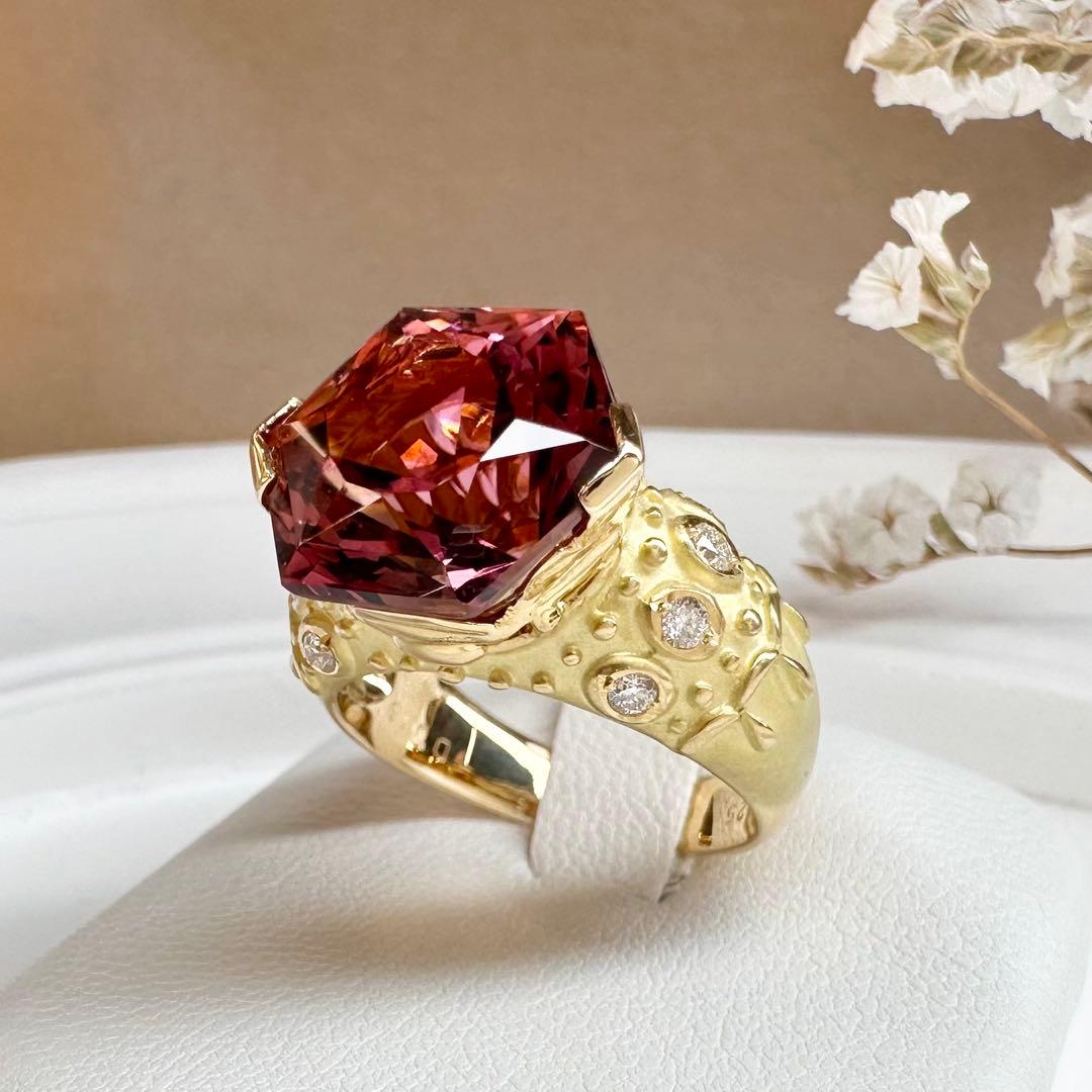 【K18】トルマリン 8.25ct リング オクタゴンカット大粒 宝石