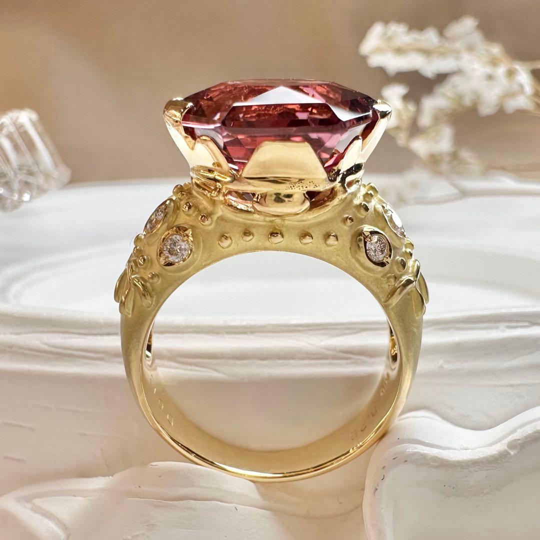 【K18】トルマリン 8.25ct リング オクタゴンカット大粒 宝石
