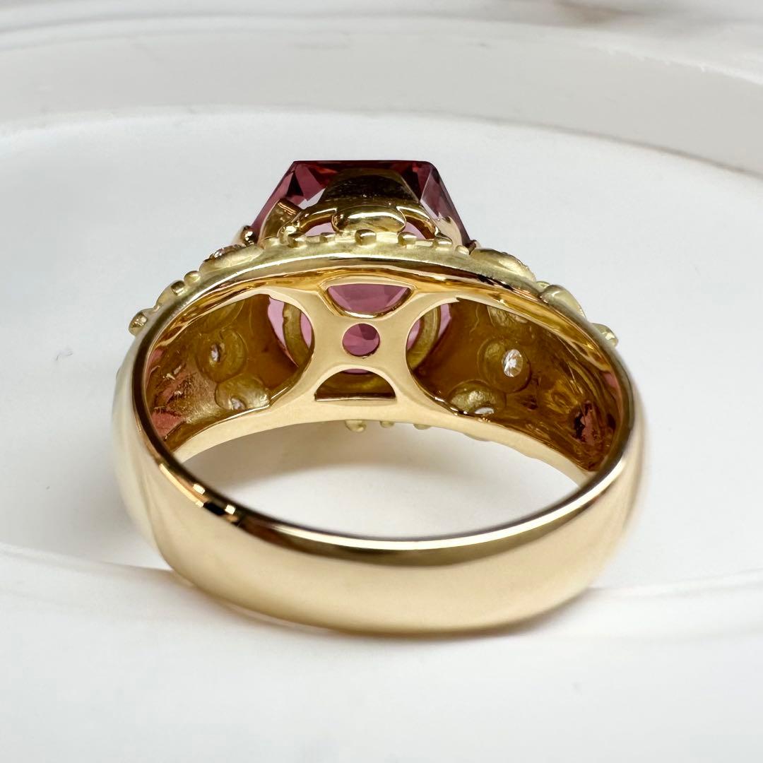 【K18】トルマリン 8.25ct リング オクタゴンカット大粒 宝石