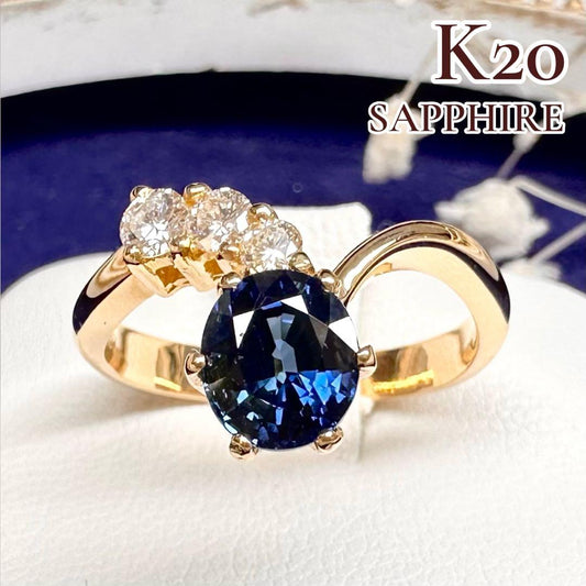 K18 サファイア 2.77ct ダイヤモンドリング 昭和レトロ