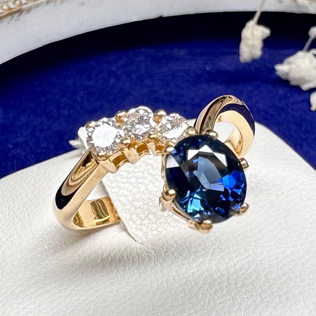 K18 サファイア 2.77ct ダイヤモンドリング 昭和レトロ