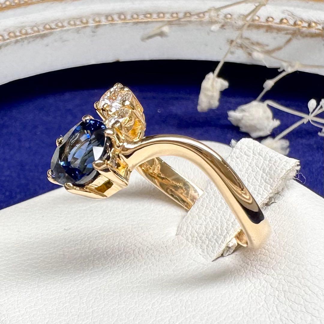 K18 サファイア 2.77ct ダイヤモンドリング 昭和レトロ