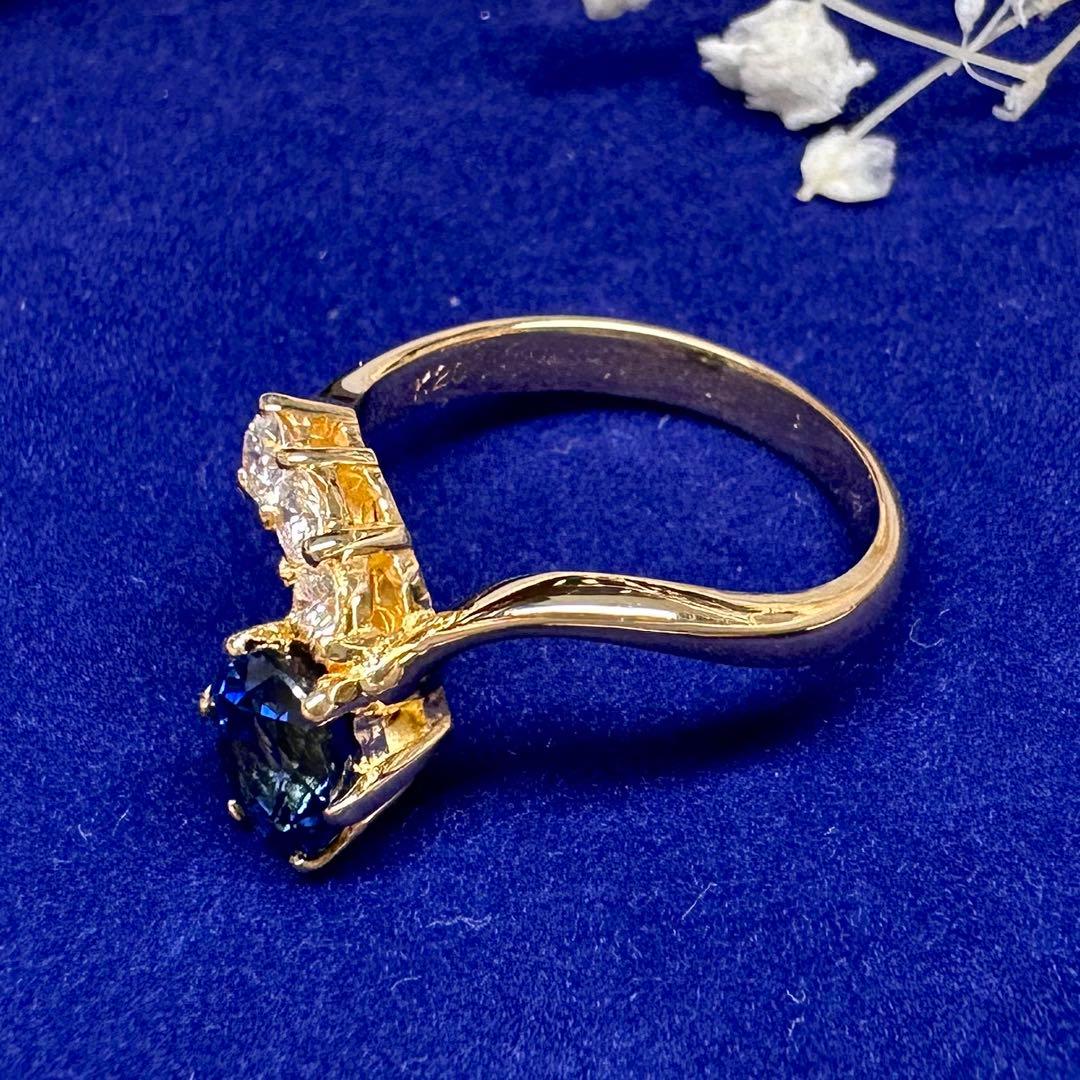 K18 サファイア 2.77ct ダイヤモンドリング 昭和レトロ