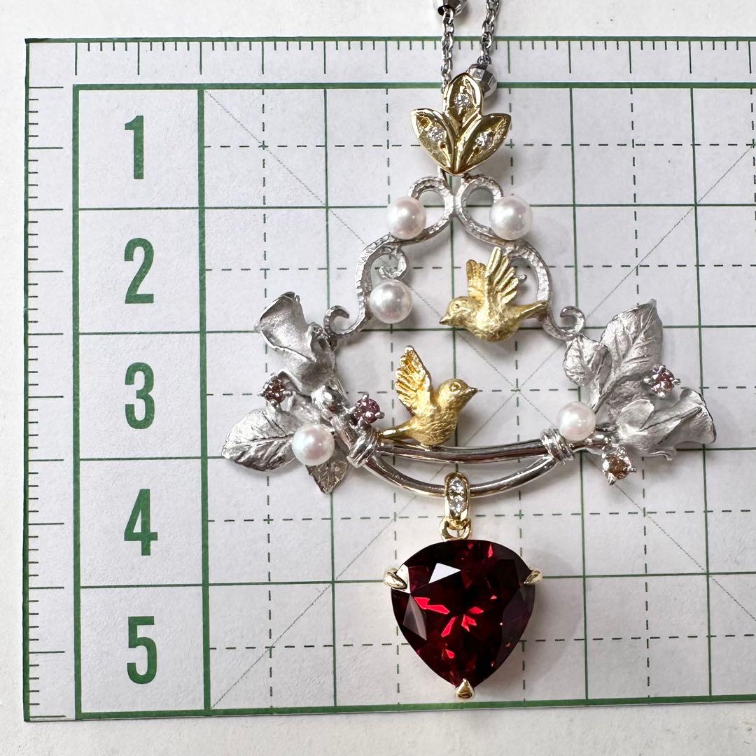 K18 ガーネット5.19ct 鳥モチーフ デザインネックレス