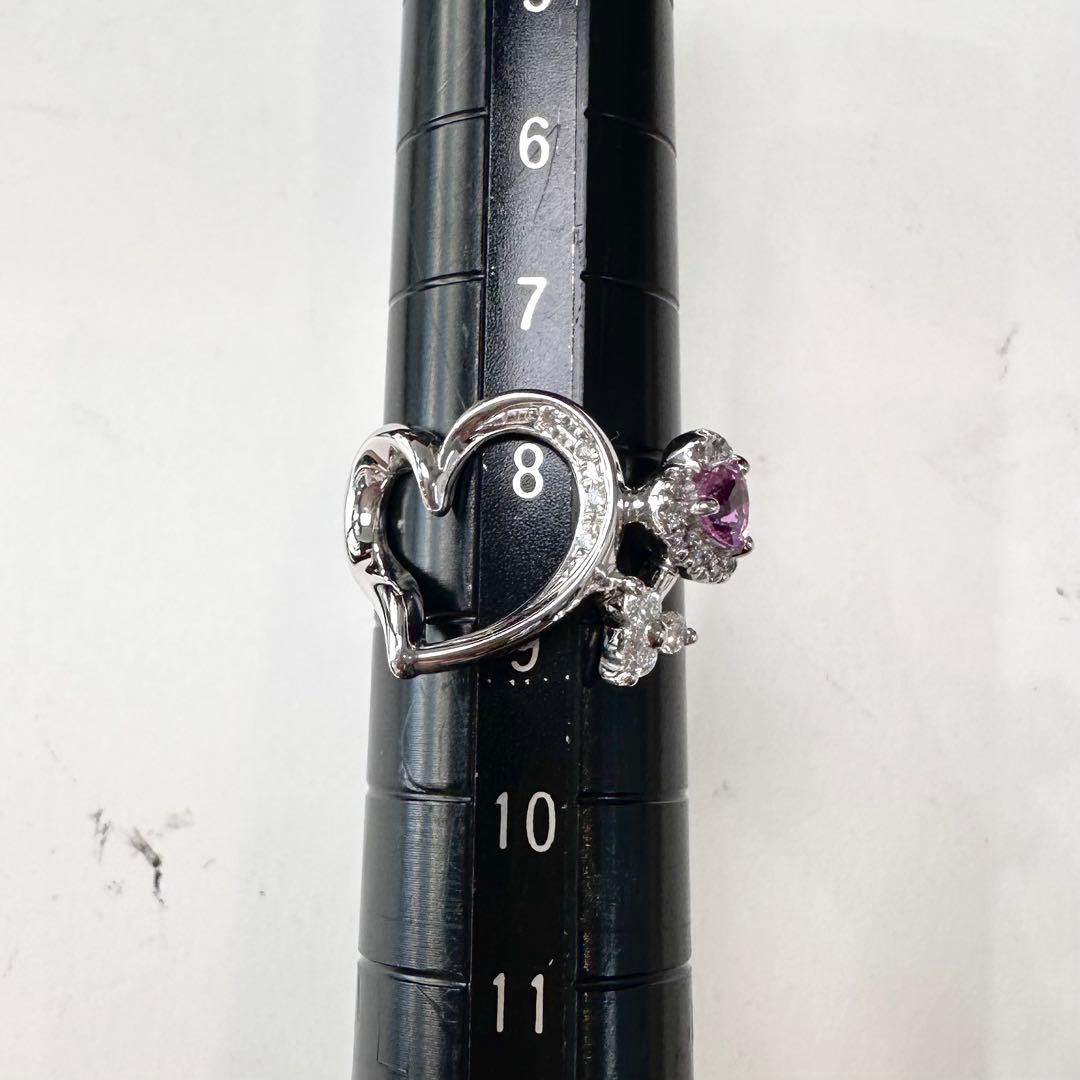 K18WG ピンクサファイア 0.31ct ハートモチーフ リング