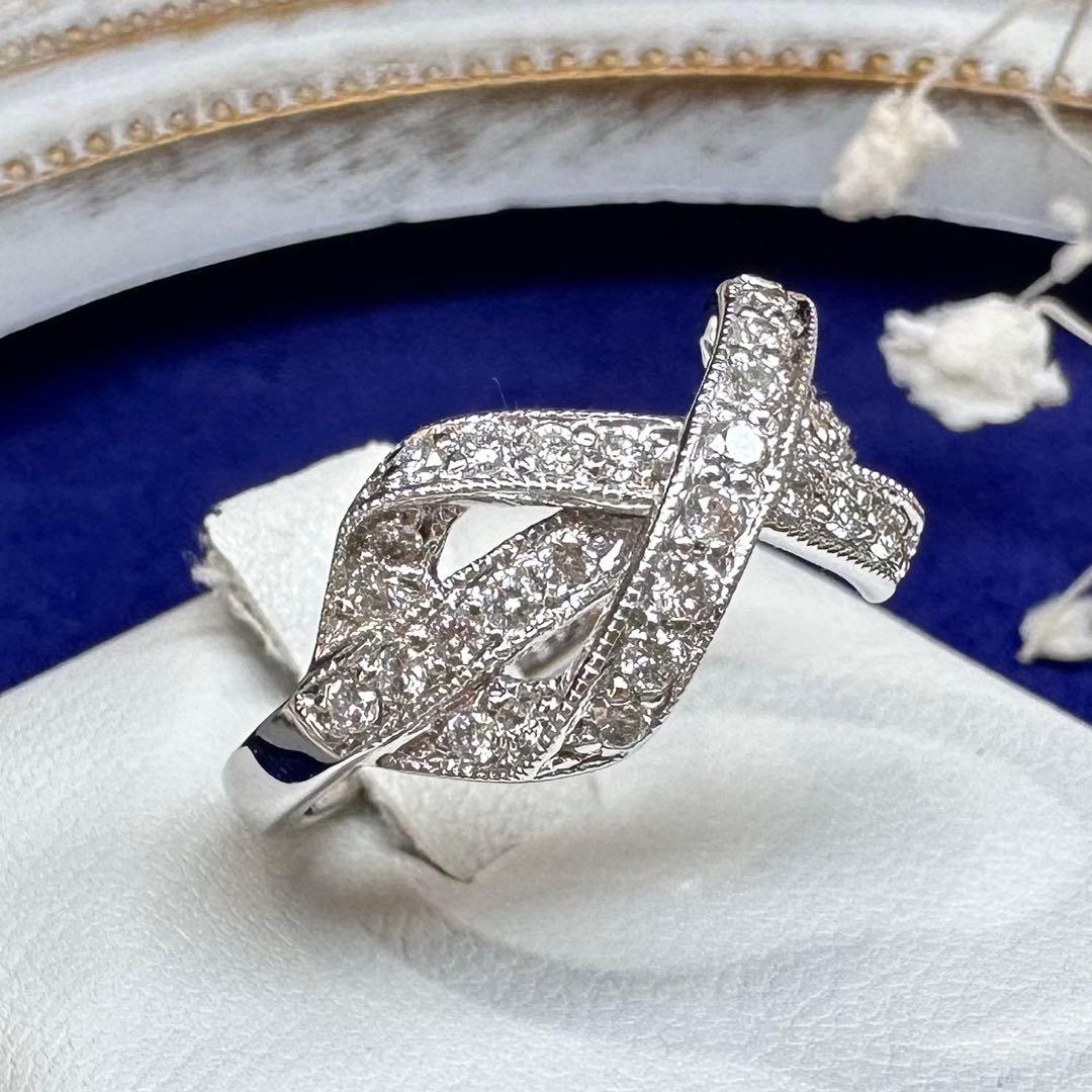【K18WG】ダイヤモンド 0.45ct リング リポンデザイン