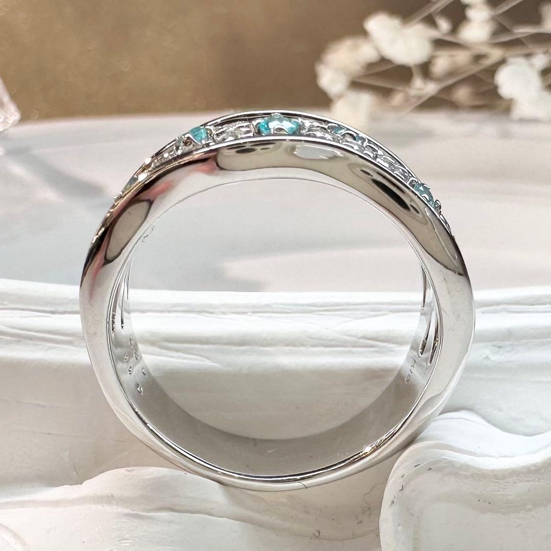 【K18】パライバトルマリン 0.11ct 波型デザイン リング