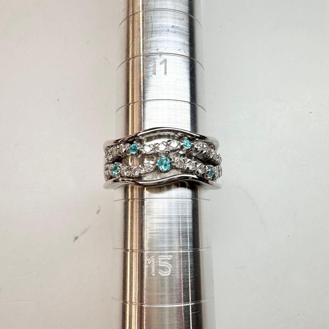 【K18】パライバトルマリン 0.11ct 波型デザイン リング
