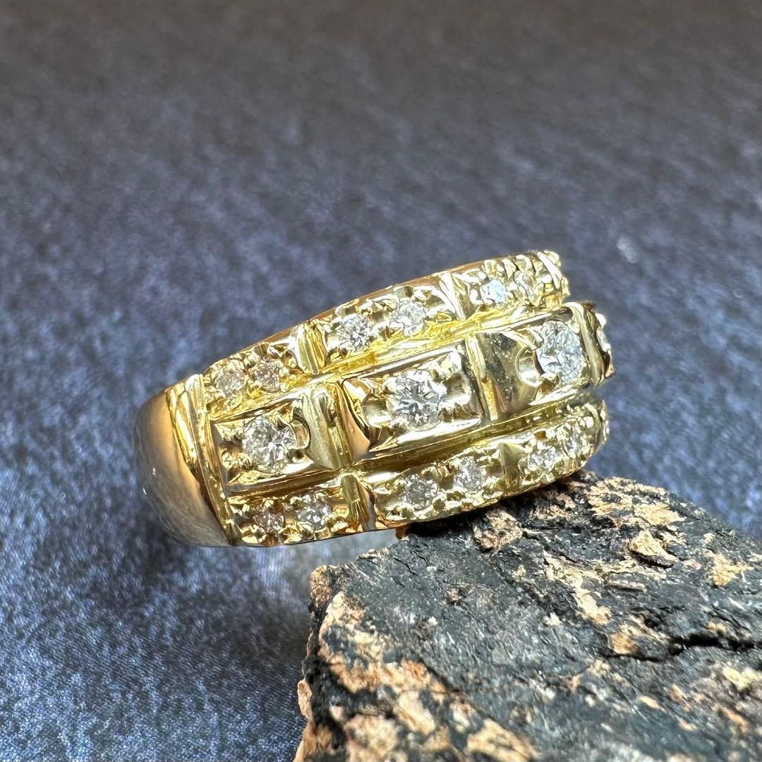 【K18】ダイヤモンド 0.38ct デザイン リング