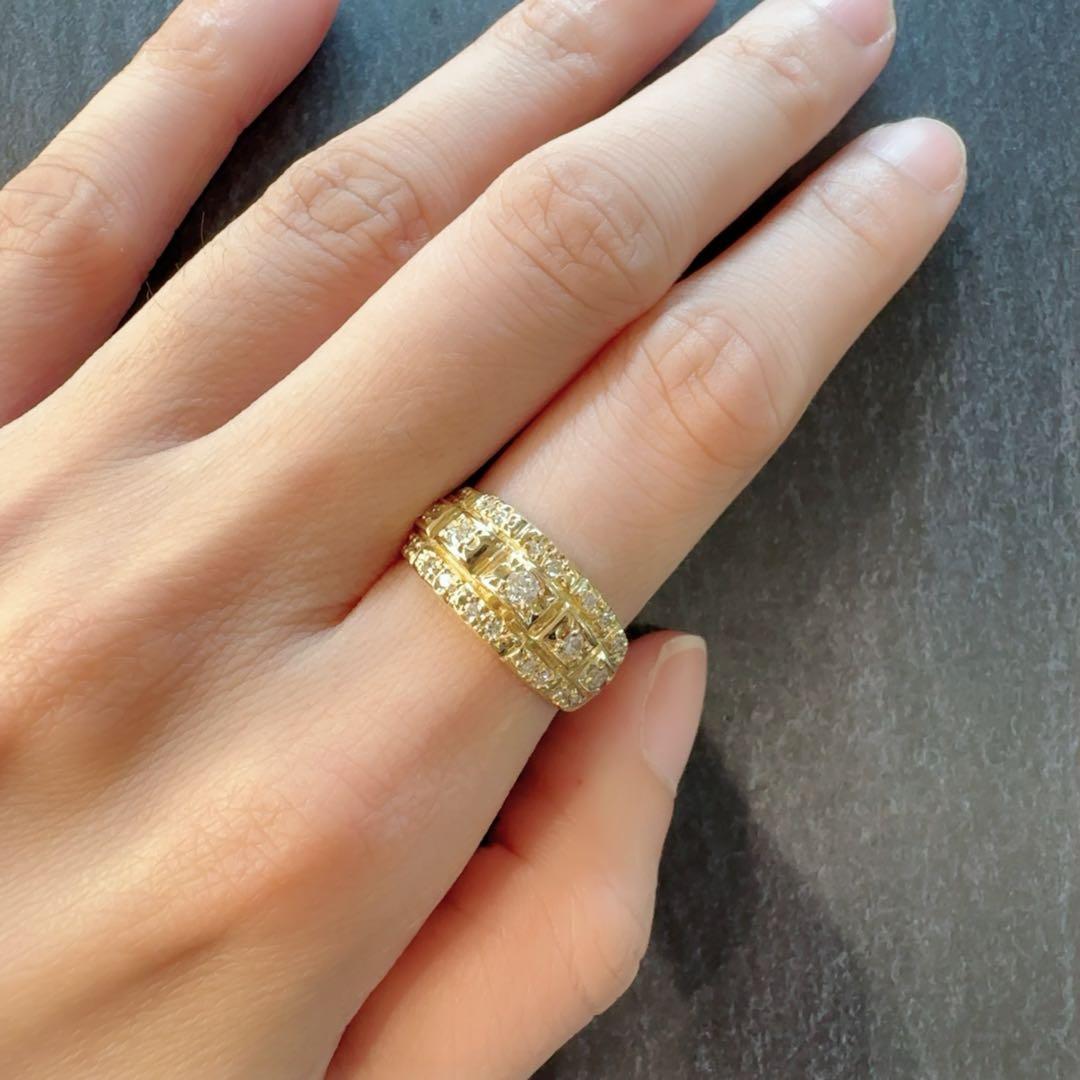 【K18】ダイヤモンド 0.38ct デザイン リング