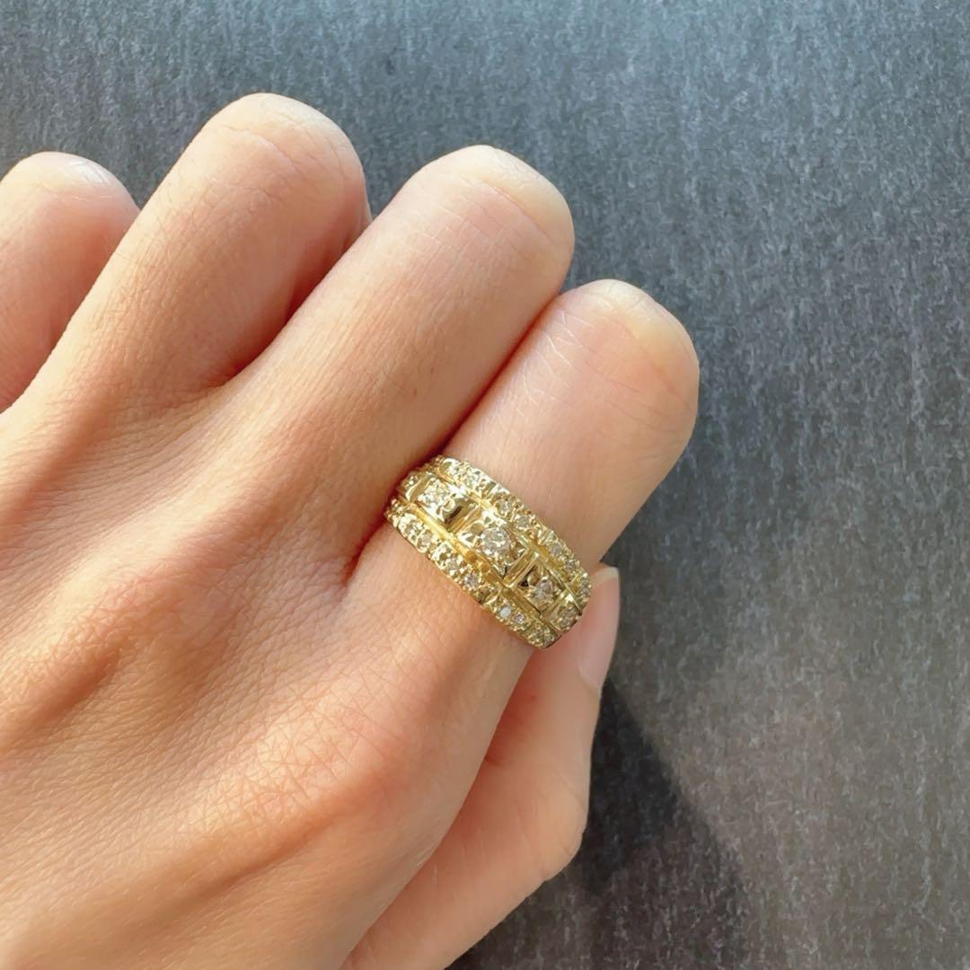 【K18】ダイヤモンド 0.38ct デザイン リング