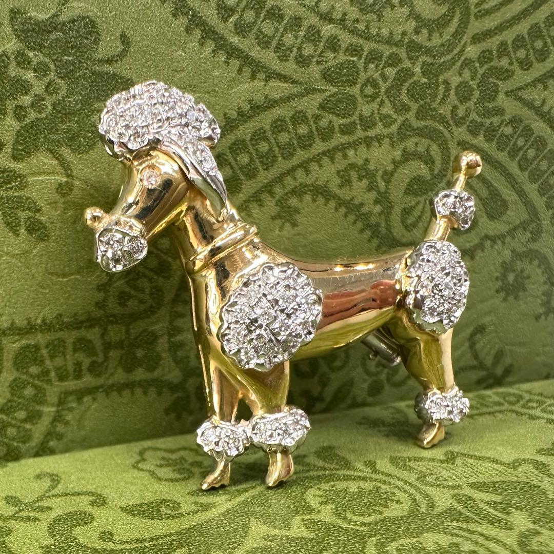 【K18】ダイヤモンド 0.33ct ブローチ　犬デザイン