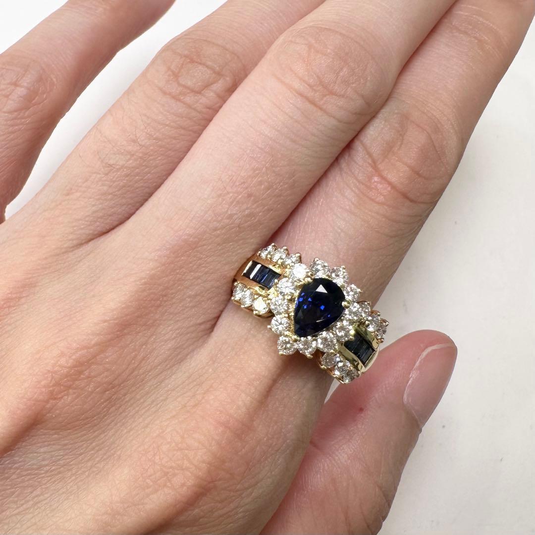K18 サファイア ダイヤモンド リング 0.88ct ペアシェイプ