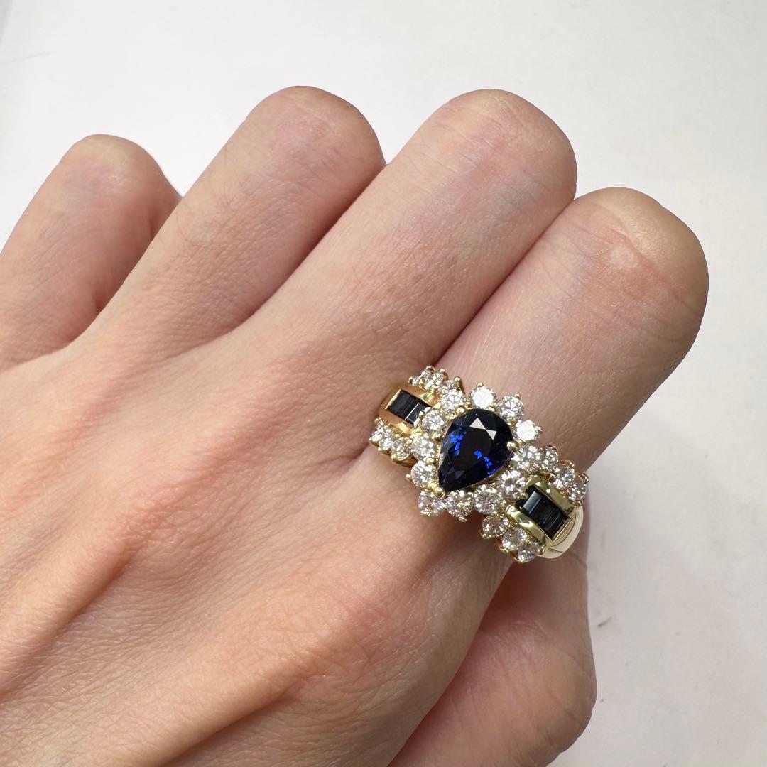 K18 サファイア ダイヤモンド リング 0.88ct ペアシェイプ