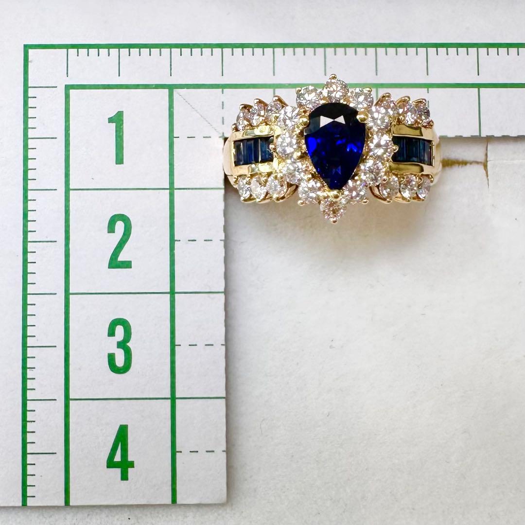 K18 サファイア ダイヤモンド リング 0.88ct ペアシェイプ