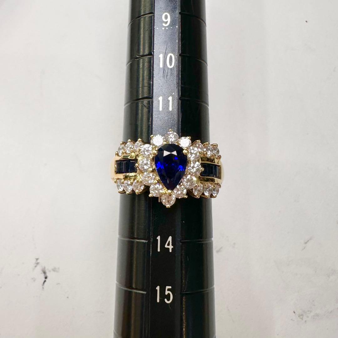 K18 サファイア ダイヤモンド リング 0.88ct ペアシェイプ