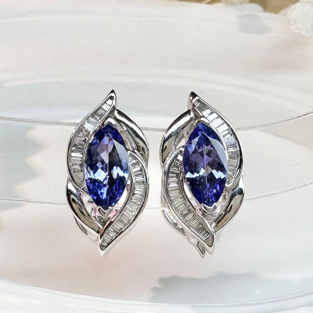 【K18】スピネル/タンザナイト イヤリング アシンメトリーデザイン 両面