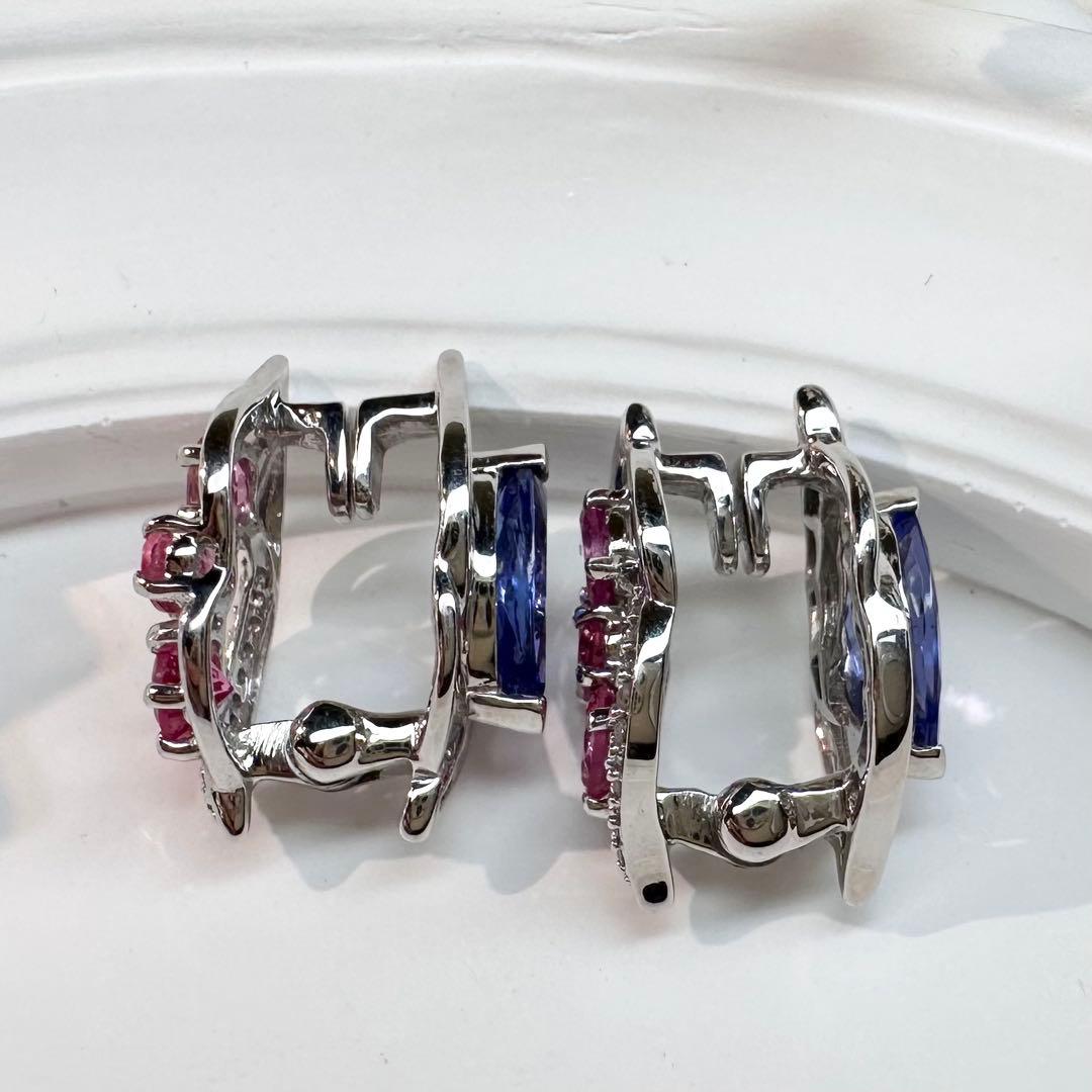 【K18】スピネル/タンザナイト イヤリング アシンメトリーデザイン 両面