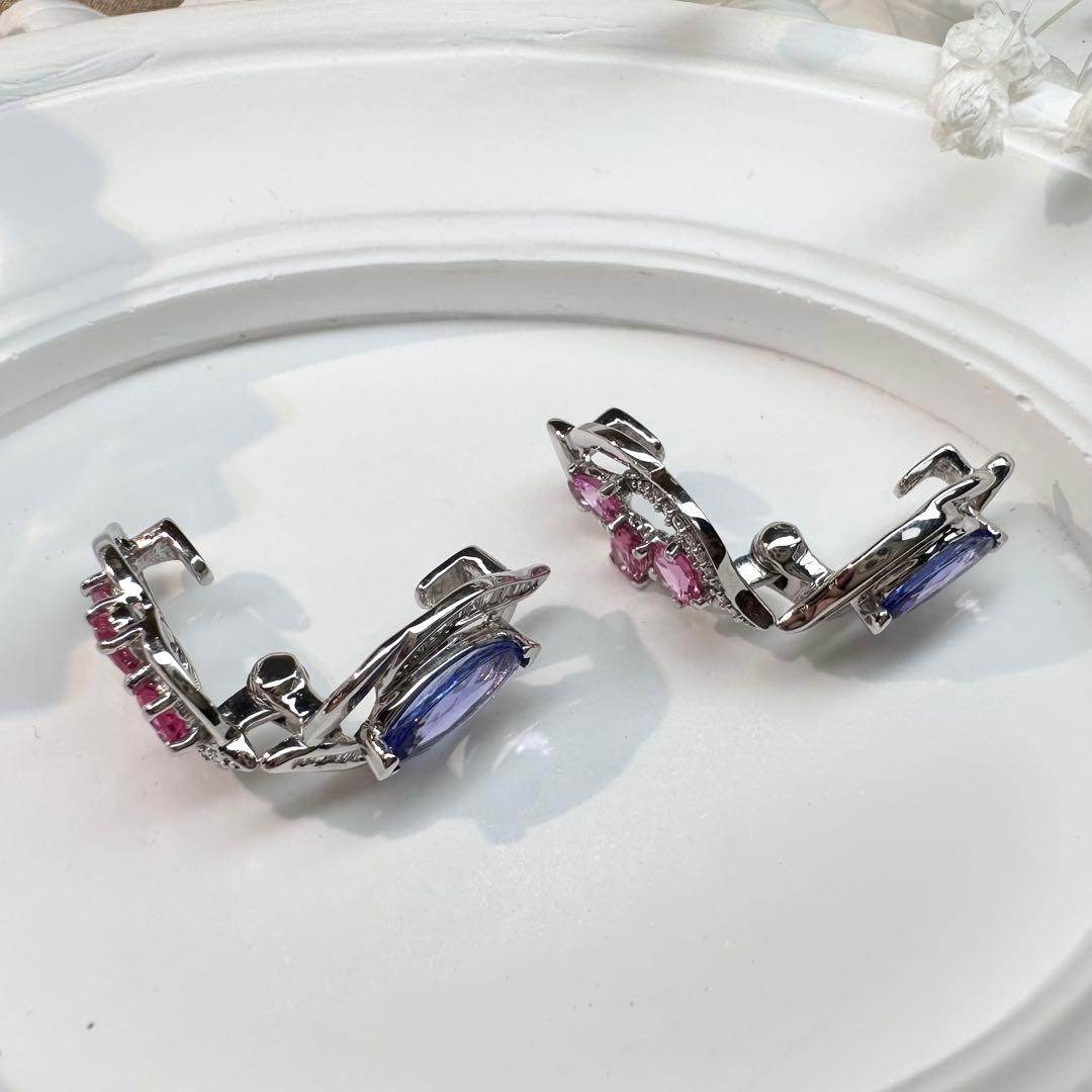 【K18】スピネル/タンザナイト イヤリング アシンメトリーデザイン 両面