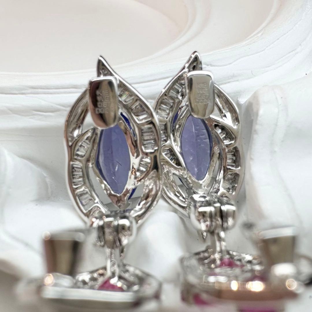 【K18】スピネル/タンザナイト イヤリング アシンメトリーデザイン 両面