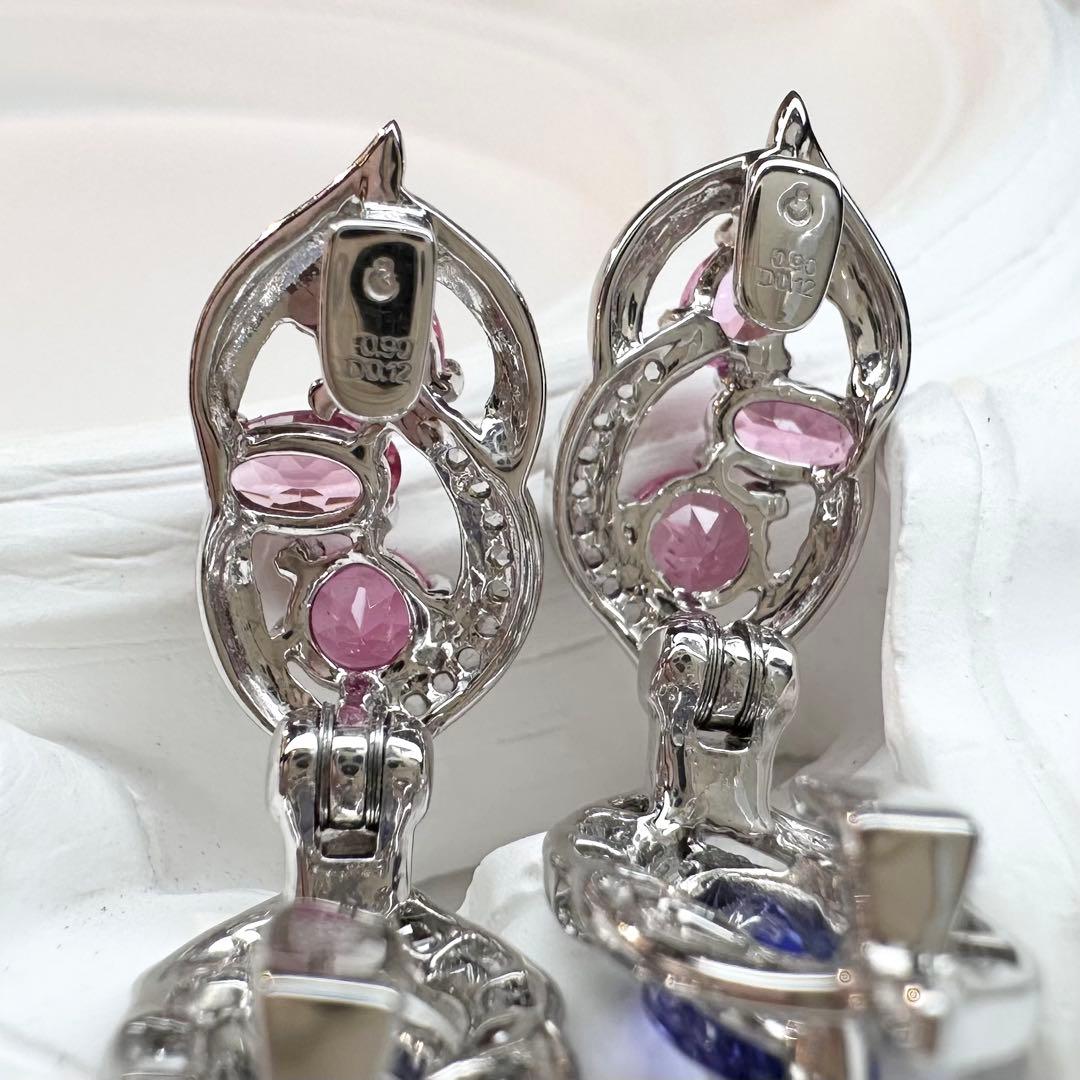 【K18】スピネル/タンザナイト イヤリング アシンメトリーデザイン 両面