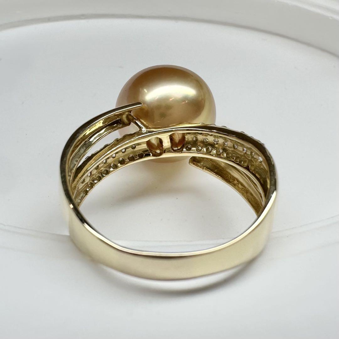 【K18】南洋ゴールデンパール 12.4mm リング ダイヤ付