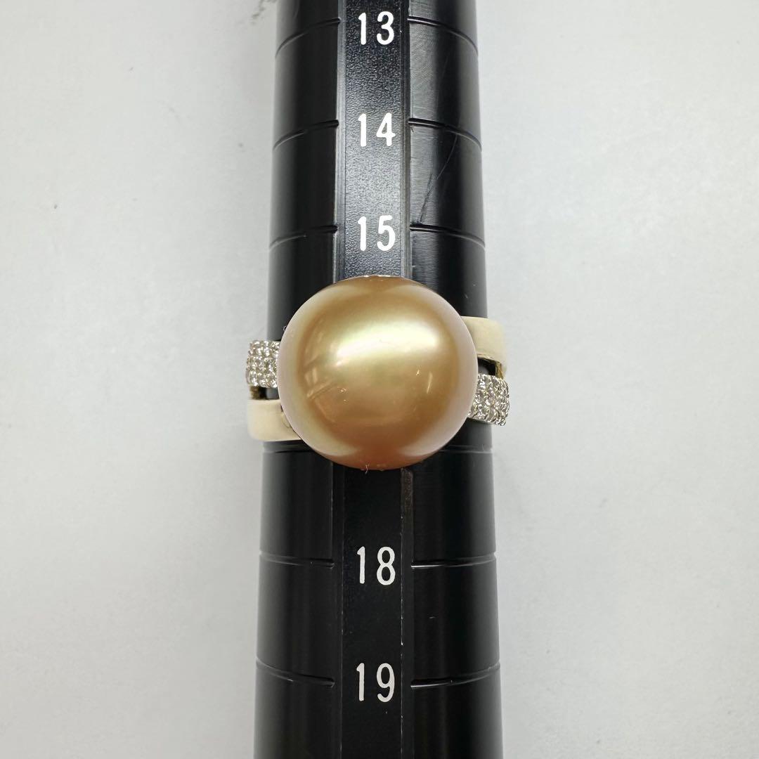 【K18】南洋ゴールデンパール 12.4mm リング ダイヤ付