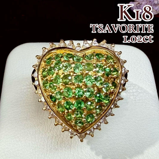 【K18】ツァボライト1.02ct リング ハートデザイン