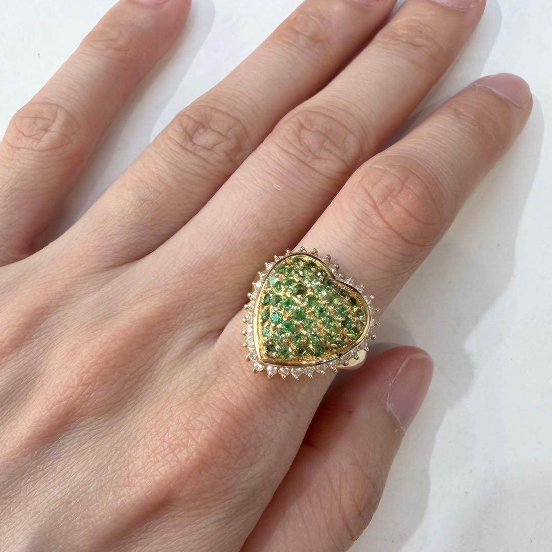 【K18】ツァボライト1.02ct リング ハートデザイン