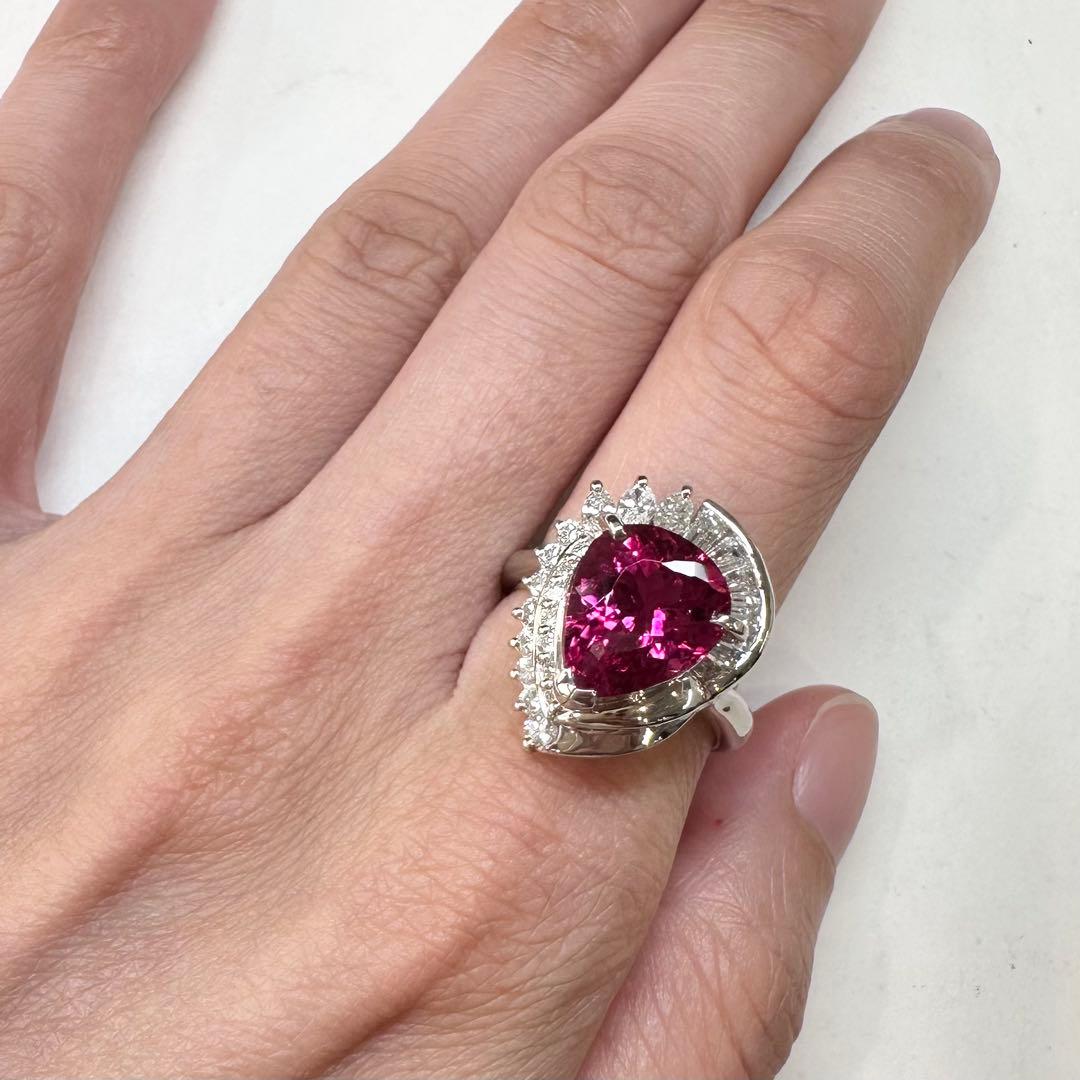 PT900 ルベライト トルマリン 3.72ct ダイヤモンド リング 指輪