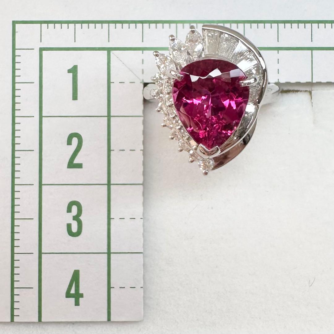 PT900 ルベライト トルマリン 3.72ct ダイヤモンド リング 指輪