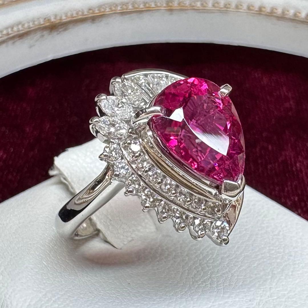 PT900 ルベライト トルマリン 3.72ct ダイヤモンド リング 指輪