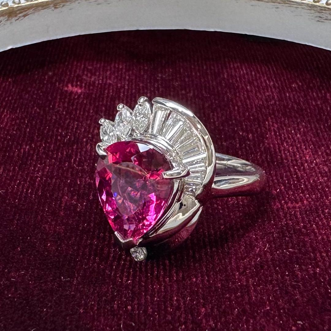PT900 ルベライト トルマリン 3.72ct ダイヤモンド リング 指輪