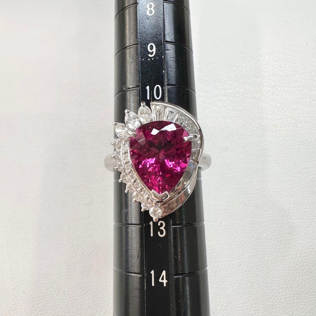 PT900 ルベライト トルマリン 3.72ct ダイヤモンド リング 指輪