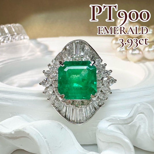 【美品】PT900 エメラルド3.93ct リング ダイヤ