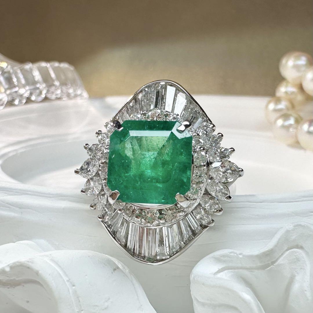 【美品】PT900 エメラルド3.93ct リング ダイヤ