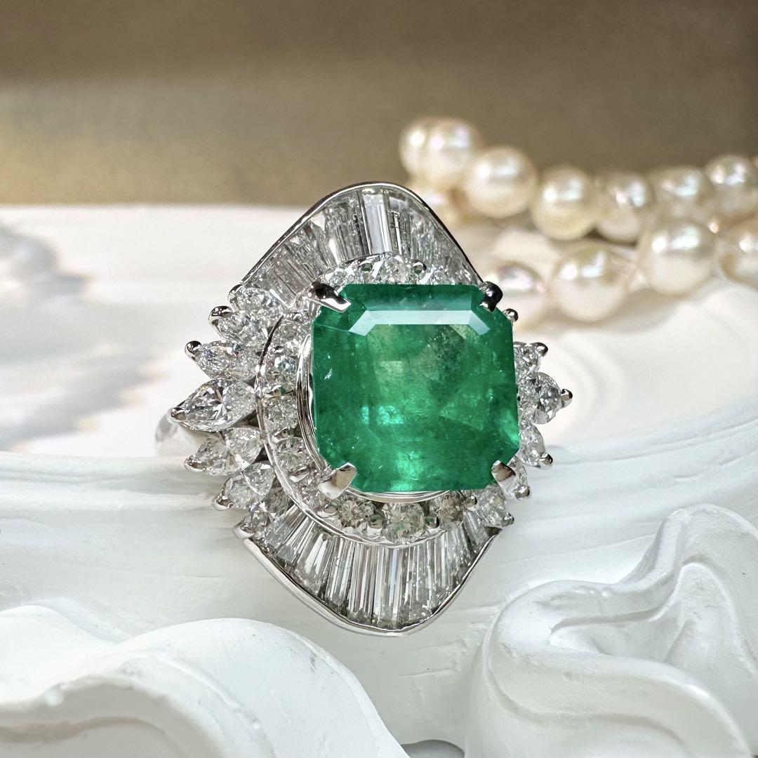 【美品】PT900 エメラルド3.93ct リング ダイヤ