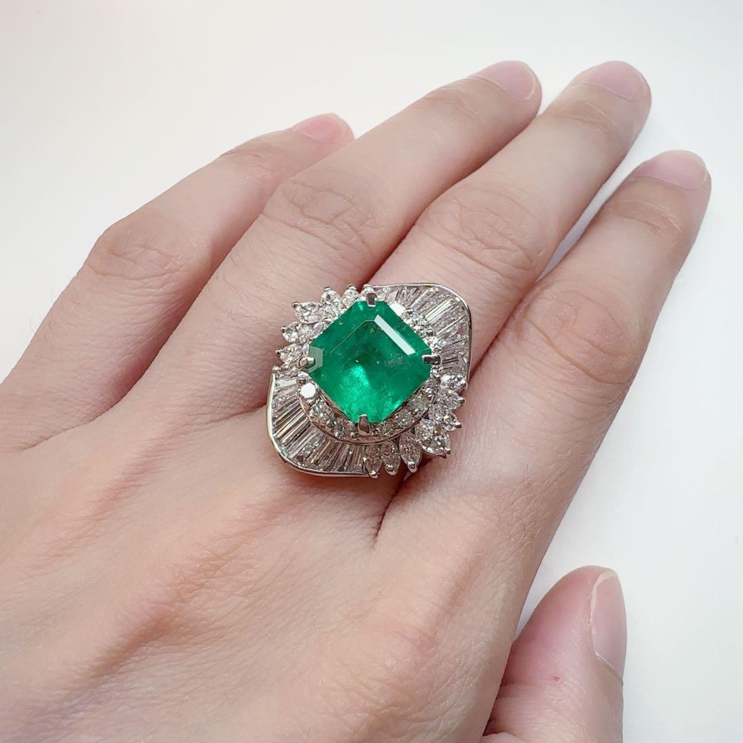 【美品】PT900 エメラルド3.93ct リング ダイヤ
