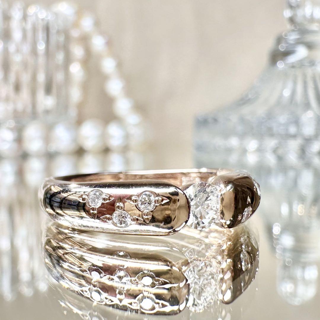 【K18PG】ダイヤモンドリング 0.50ct 小さな花