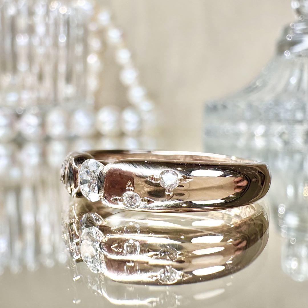 【K18PG】ダイヤモンドリング 0.50ct 小さな花