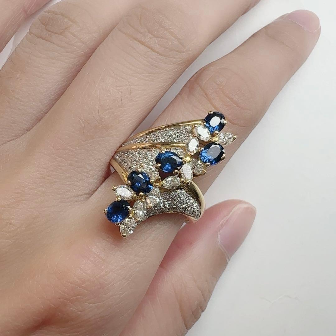 【K18】サファイア 1.55ct ダイヤ エレガントデザイン リング