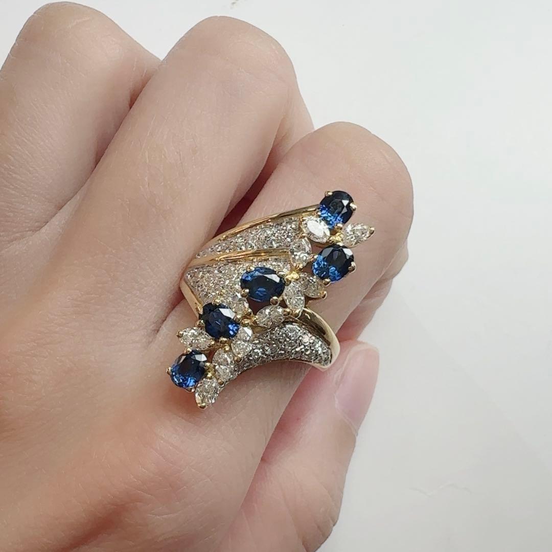 【K18】サファイア 1.55ct ダイヤ エレガントデザイン リング