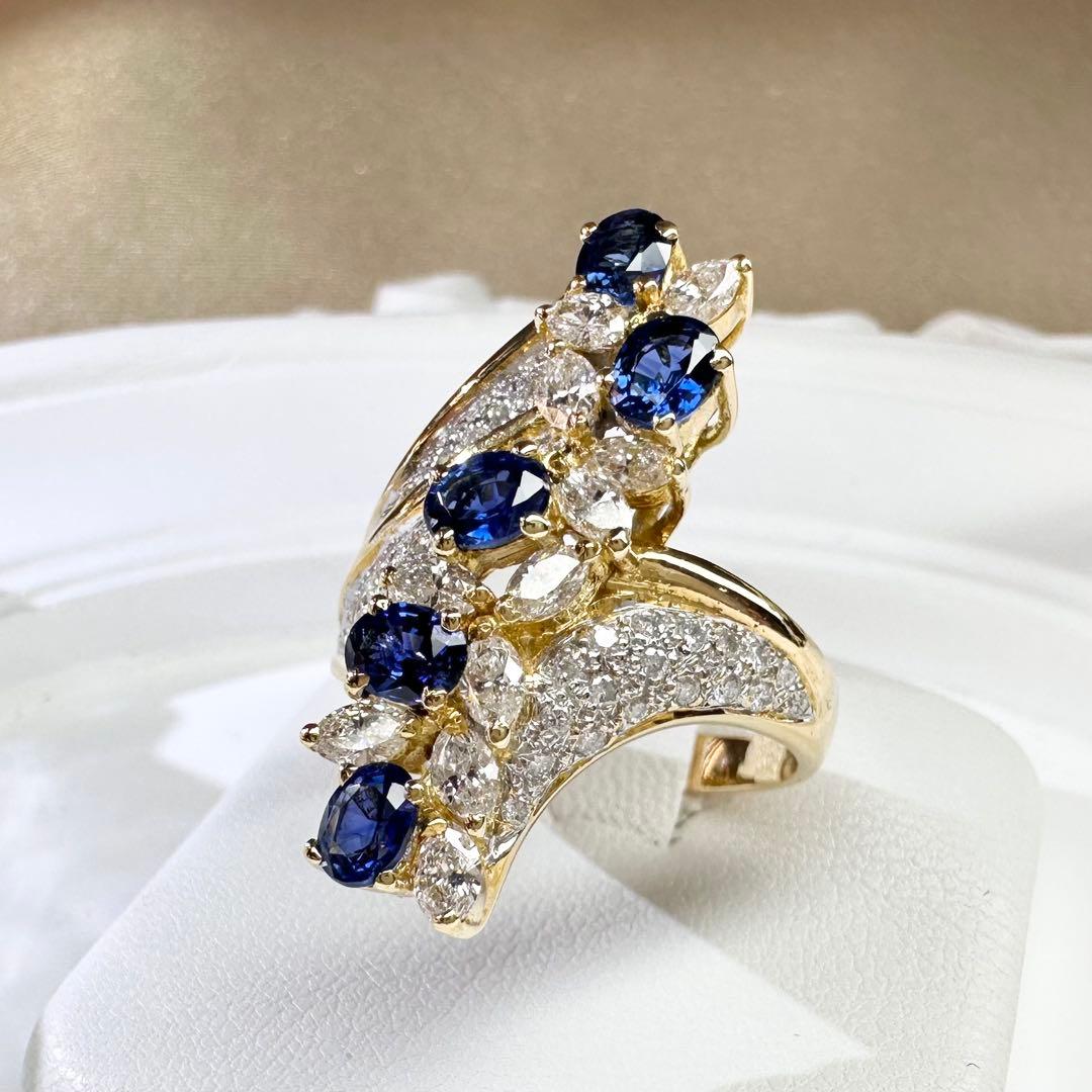 【K18】サファイア 1.55ct ダイヤ エレガントデザイン リング