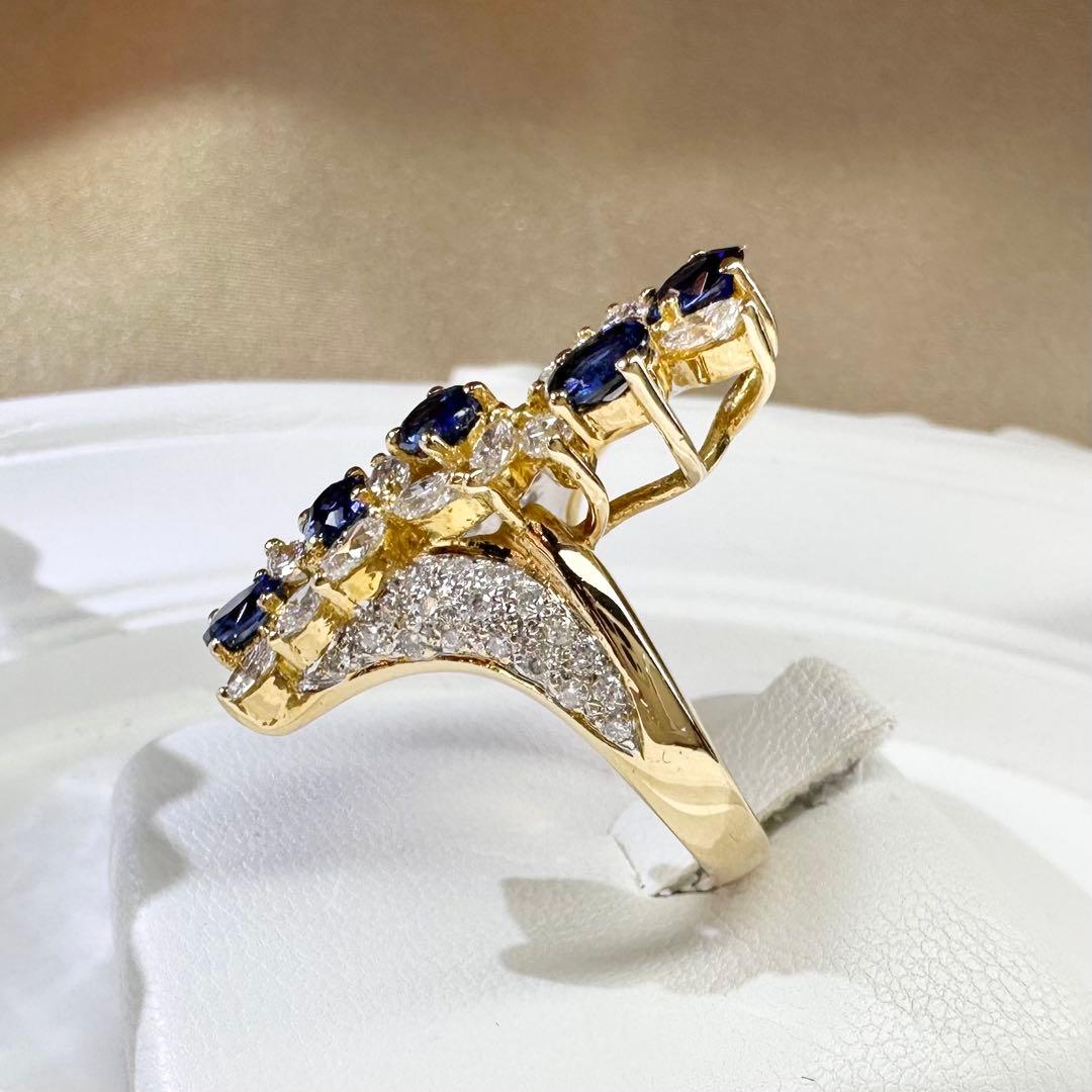 【K18】サファイア 1.55ct ダイヤ エレガントデザイン リング