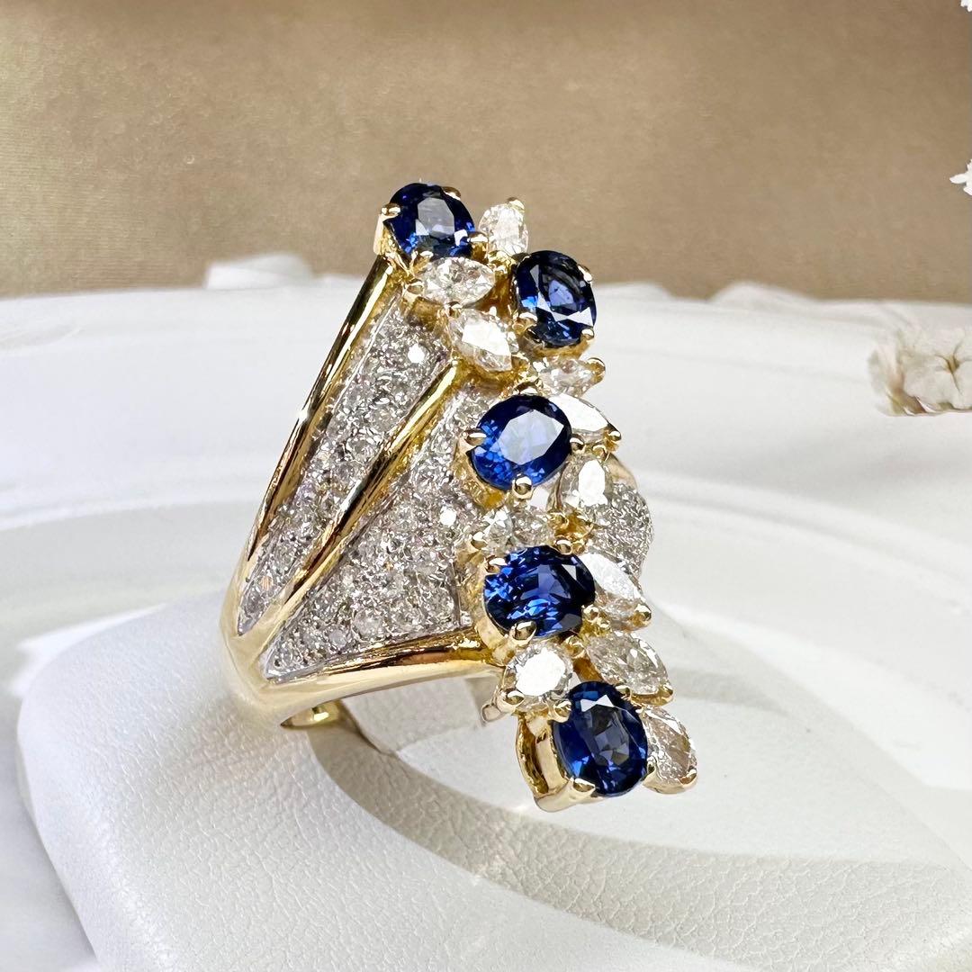 【K18】サファイア 1.55ct ダイヤ エレガントデザイン リング